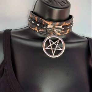 Killstar Leopard Print Choker with Silver Pentagram